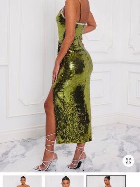 Fashion Nova Olive Green Sequin Midi Dress